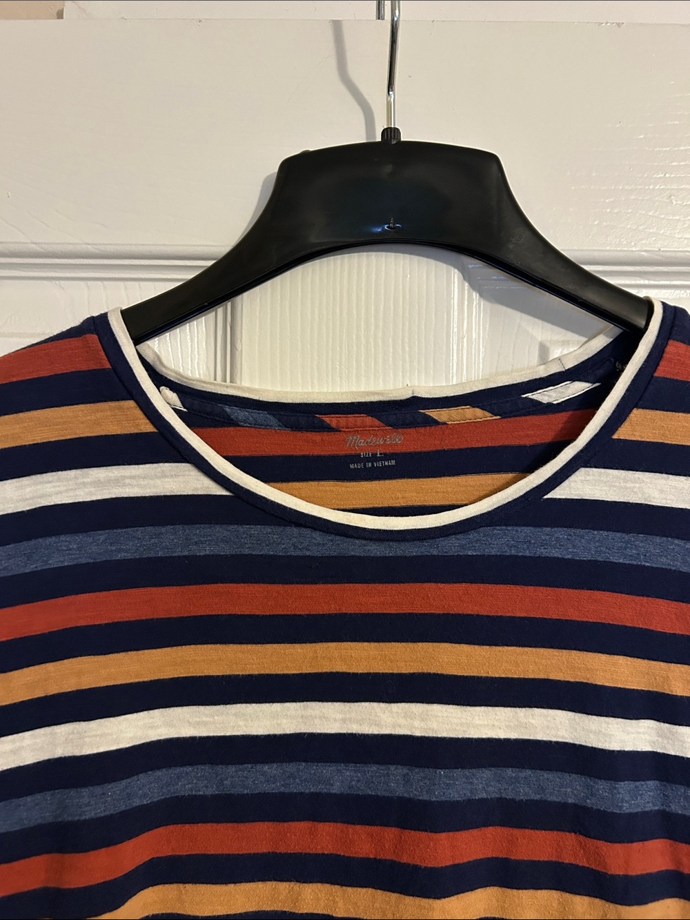 Madewell Navy, Rust & Mustard Striped Short Sleeve Women’s Crewneck - Large - Picture 3 of 6
